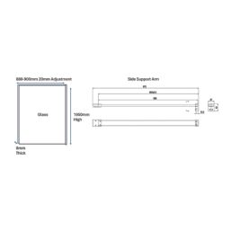 Palermo Showerwall Glass Polished Chrome 1950mm x 900mm x 8mm