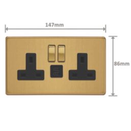 Varilight  13A 2-Gang SP Switched Socket + 3A 45W 2-Outlet Type C USB Charger Brushed Brass with Black Inserts