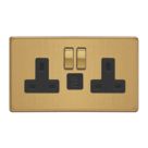 Varilight  13A 2-Gang SP Switched Socket + 3A 45W 2-Outlet Type C USB Charger Brushed Brass with Black Inserts
