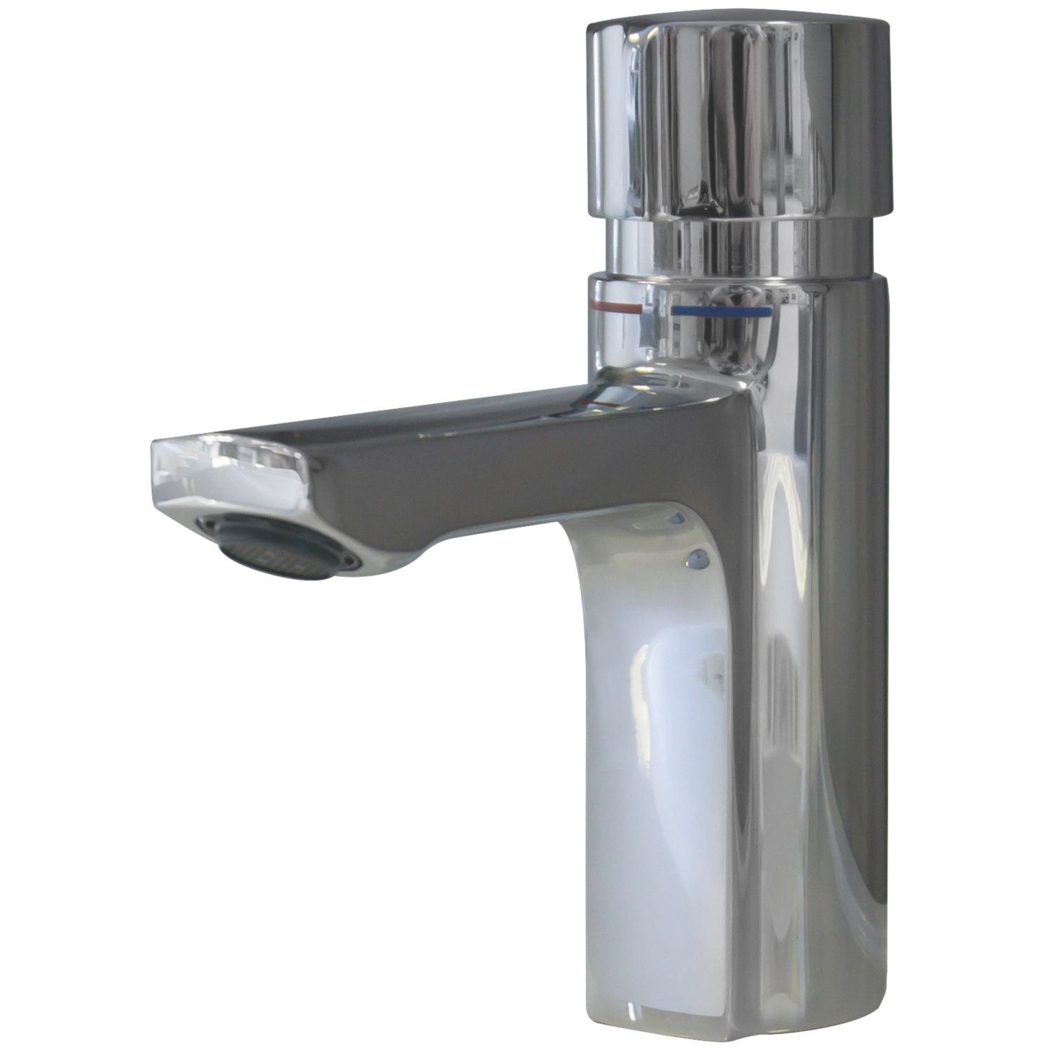 F5S-Mix Self-Closing Non-Concussive Commercial Bathroom Pillar Mixer Tap Chrome (889HX)