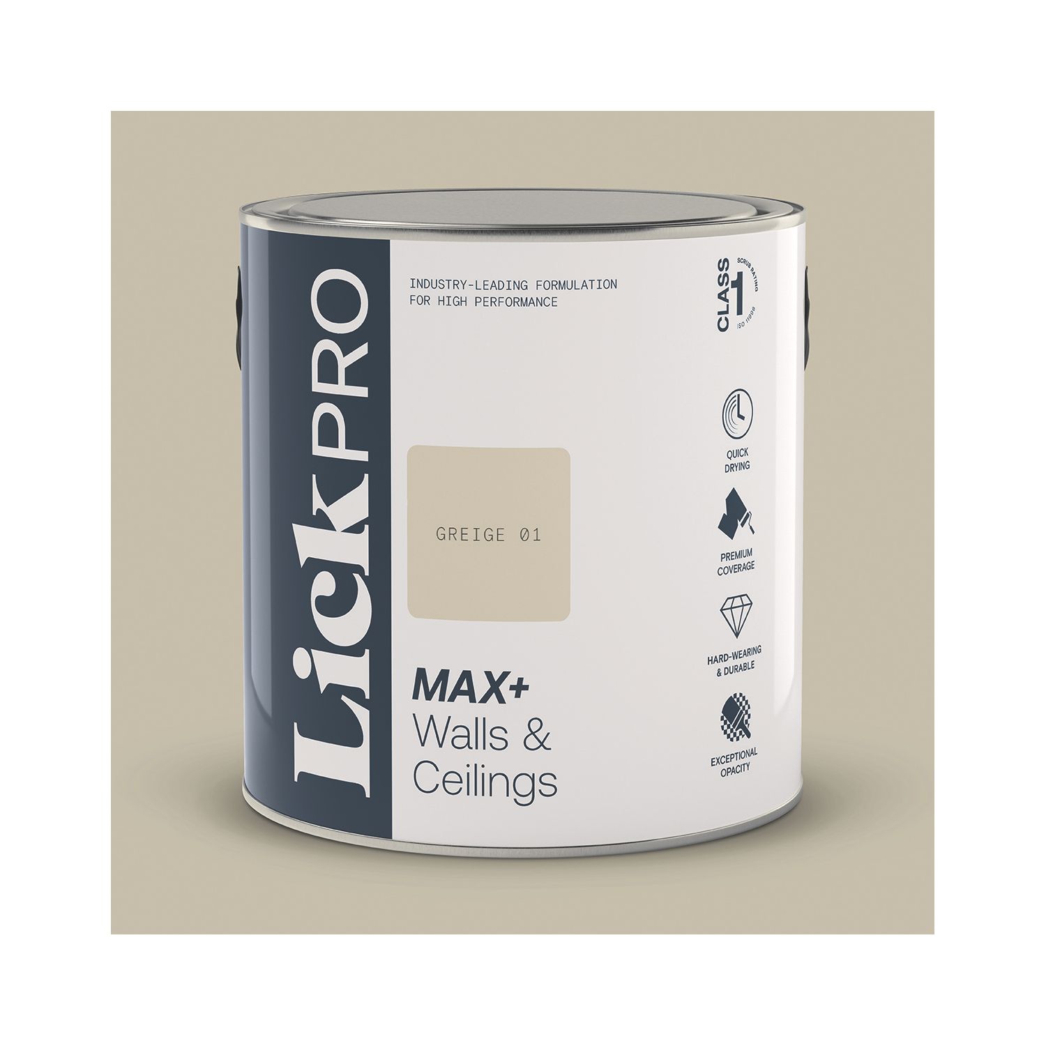 LickPro Max+ 2.5Ltr Greige 01 Matt Emulsion Paint (889JX)