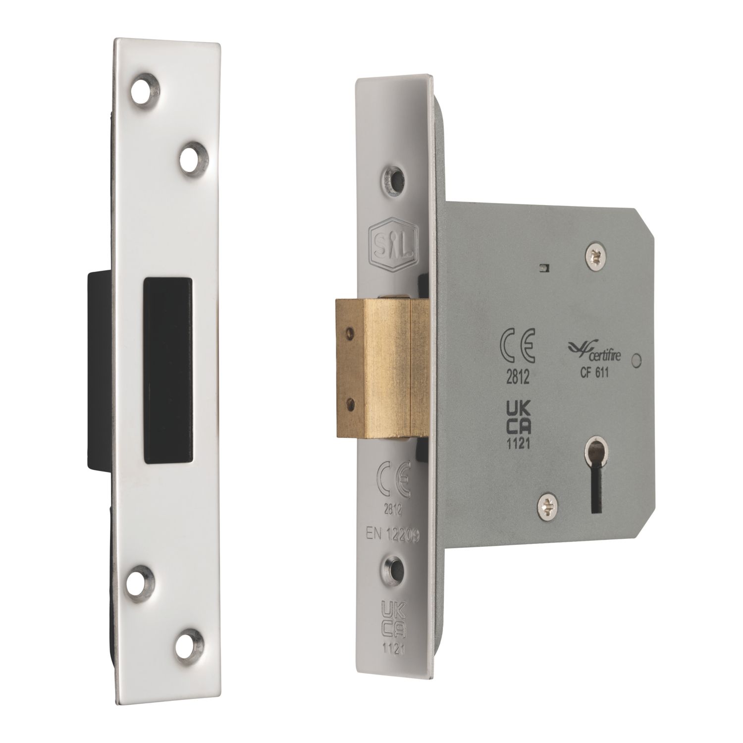 Smith & Locke Fire Rated 5 Lever Polished Chrome Deadlock 76mm Case - 57mm Backset (889PY)