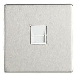 Contactum Lyric 1-Gang Slave Telephone Socket Brushed Steel with White Inserts