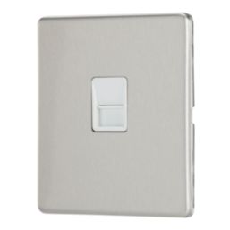 Contactum Lyric 1-Gang Slave Telephone Socket Brushed Steel with White Inserts