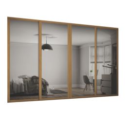 Spacepro Shaker 4-Door Framed Sliding Wardrobe Doors Oak Frame Mirror Panel 2898mm x 2260mm