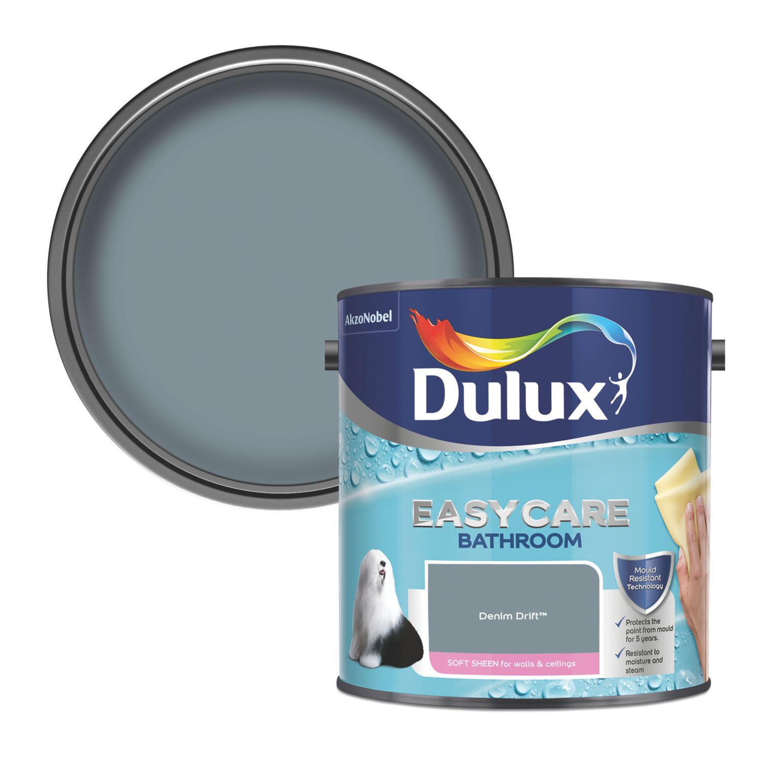 Dulux Easycare 2.5Ltr Denim Drift Soft Sheen Emulsion Bathroom Paint (890CG)