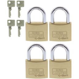 Burg-Wachter  Brass Keyed Alike  Long Shackle  Padlock 40mm 4 Pack