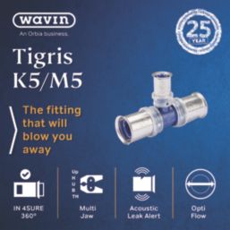 Wavin Tigris K5 Multi-Layer Composite Press-Fit Reducing Tees 25mm x 16mm x 25mm 5 Pack