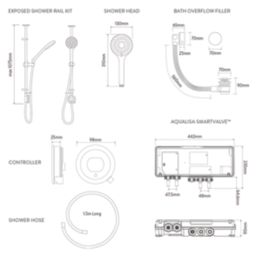 Aqualisa Optic Q Gravity-Pumped Ceiling-Fed Chrome Thermostatic Dual Outlet Exposed Smart Shower with Adjustable Head & Bath Overflow Filler