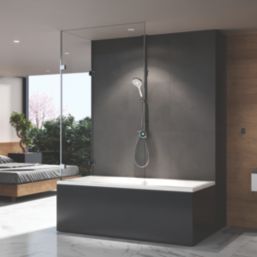 Aqualisa Optic Q Gravity-Pumped Ceiling-Fed Chrome Thermostatic Dual Outlet Exposed Smart Shower with Adjustable Head & Bath Overflow Filler
