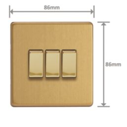 Varilight  10A 3-Gang 2-Way Light Switch  Brushed Brass with Colour-Matched Inserts