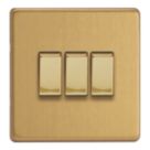 Varilight  10A 3-Gang 2-Way Light Switch  Brushed Brass with Colour-Matched Inserts