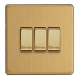 Varilight  10A 3-Gang 2-Way Light Switch  Brushed Brass with Colour-Matched Inserts