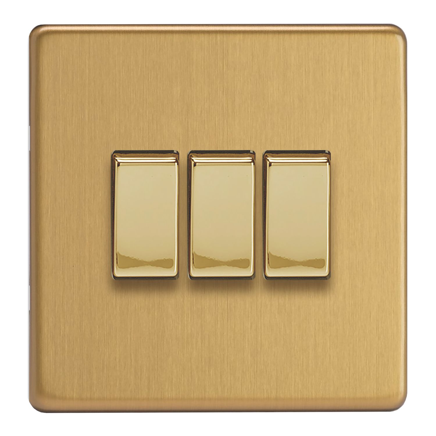 Varilight 10A 3-Gang 2-Way Light Switch Brushed Brass with Colour-Matched Inserts (891YT)