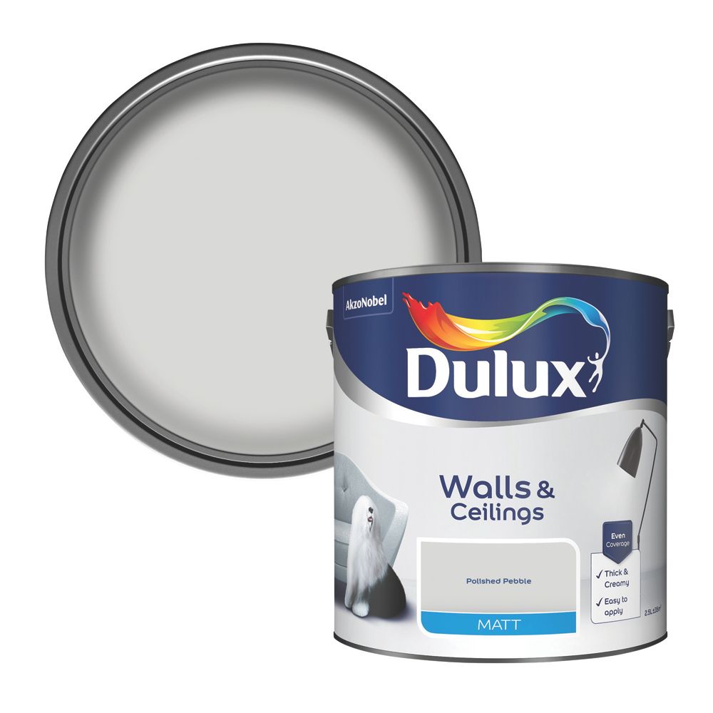 Dulux Walls & ceilings Polished pebble Matt Emulsion paint, 2.5L - 9