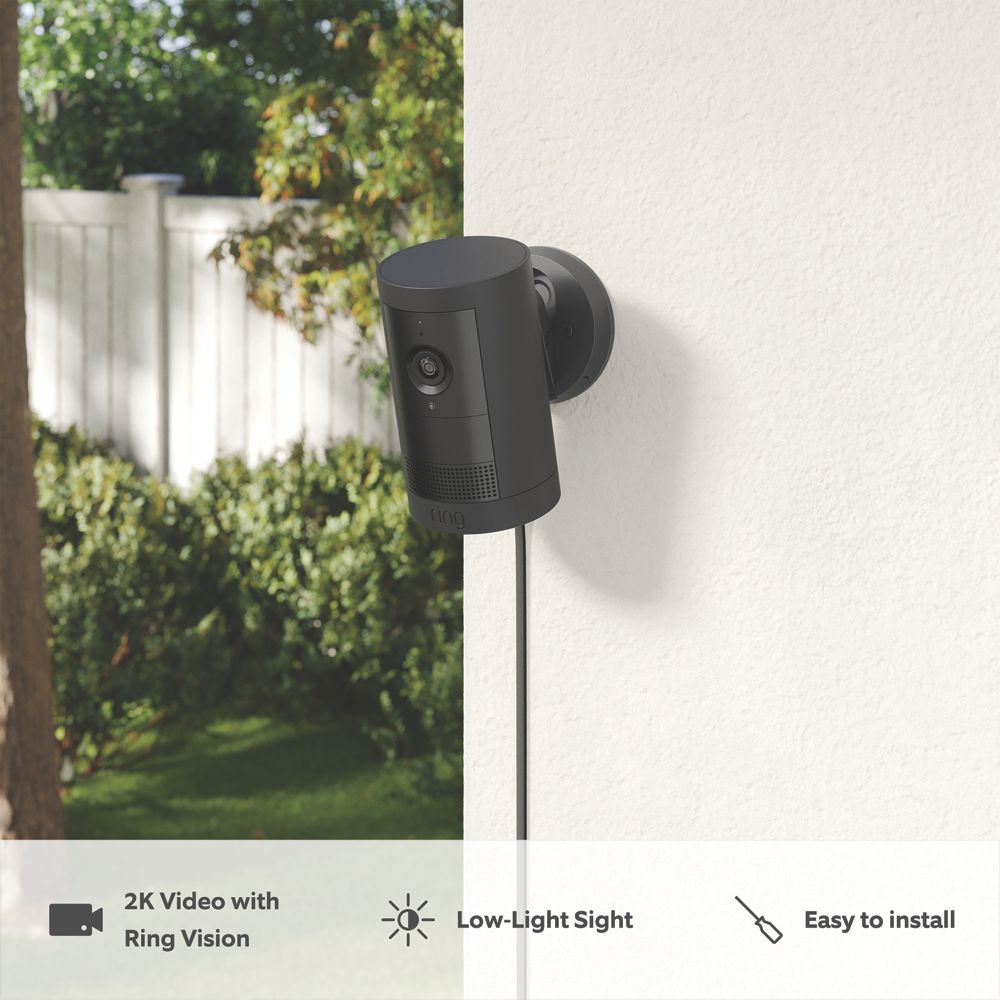 Ring Cam Plus Mains-Powered Black Wired 2K Outdoor Cylinder Smart