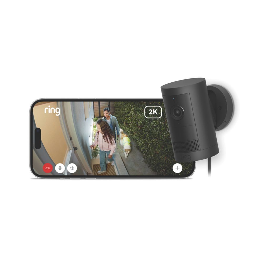Ring Cam Plus Mains-Powered Black Wired 2K Outdoor Cylinder Smart