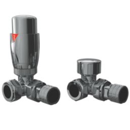 ETAL Danva 15mm x 1/2" Chrome Angled & L/S Modern Thermostatic Radiator Valve & Lockshield