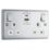 British General Nexus Metal 13A 2-Gang SP Switched Socket + 2.4A 22W 2-Outlet Type A & C USB Charger Polished Chrome with White Inserts