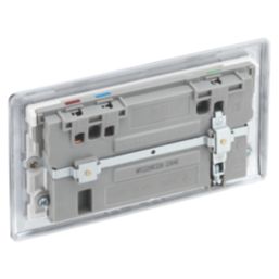 British General Nexus Metal 13A 2-Gang SP Switched Socket + 2.4A 22W 2-Outlet Type A & C USB Charger Polished Chrome with White Inserts