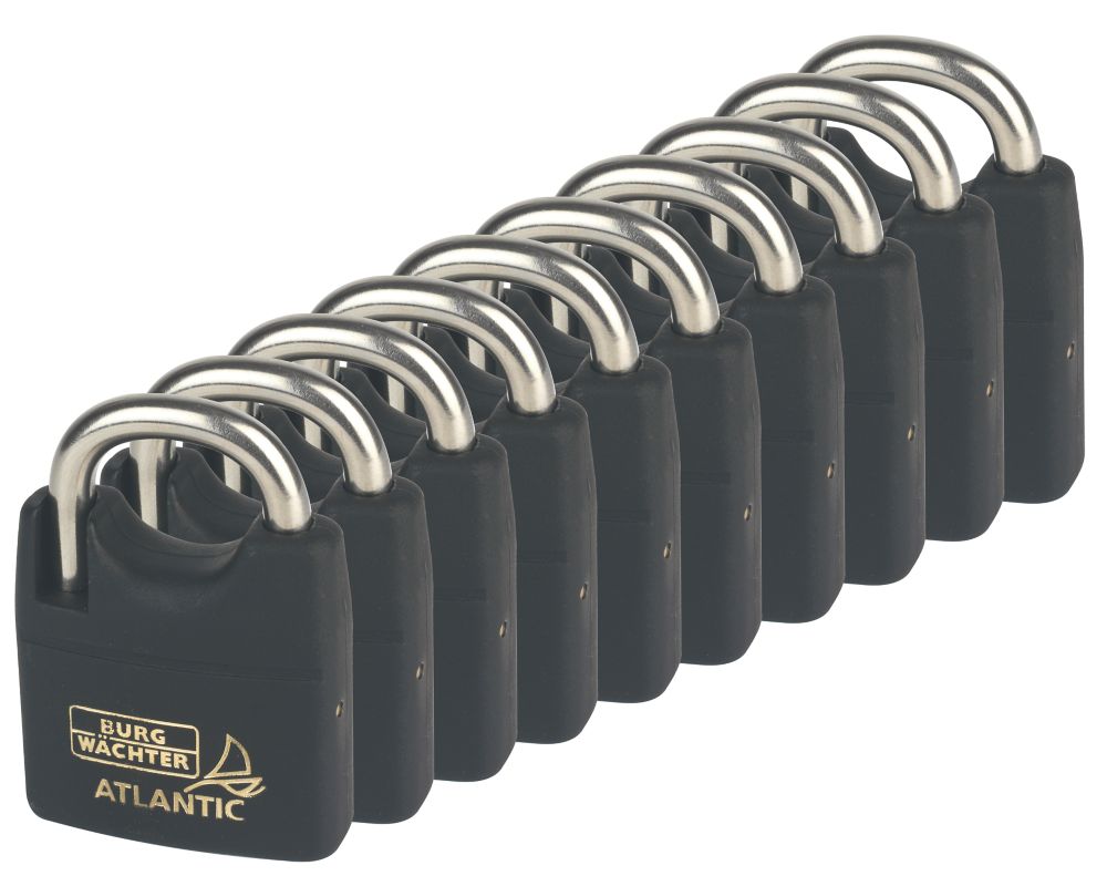 Burg-Wachter  Brass Keyed Alike Water-Resistant   Black Padlocks 40mm 10 Pack