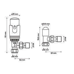 Flomasta  White Angled Thermostatic Radiator Valve & Lockshield  15mm x 1/2"