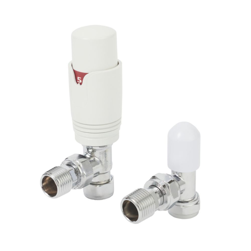 Flomasta  White Angled Thermostatic Radiator Valve & Lockshield  15mm x 1/2"