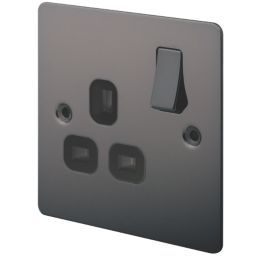 LAP  13A 1-Gang DP Switched Plug Socket Black Nickel  with Black Inserts