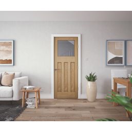 Edwardian 1-Clear Light Unfinished Oak Wooden 3-Panel Internal Door 1981mm x 838mm