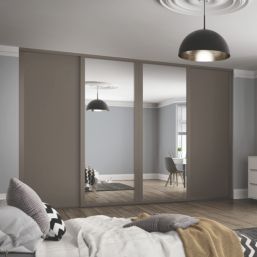 Spacepro Shaker 4-Door Sliding Wardrobe Door Kit Stone Grey Frame Stone Grey / Mirror Panel 2290mm x 2260mm