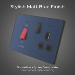 British General Evolve 45A 2-Gang 2-Pole Cooker Switch & 13A DP Switched Socket Blue with LED with Black Inserts