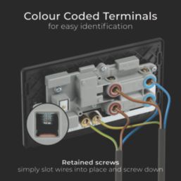 British General Evolve 45A 2-Gang 2-Pole Cooker Switch & 13A DP Switched Socket Blue with LED with Black Inserts
