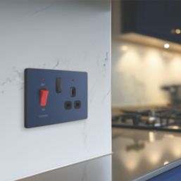 British General Evolve 45A 2-Gang 2-Pole Cooker Switch & 13A DP Switched Socket Blue with LED with Black Inserts