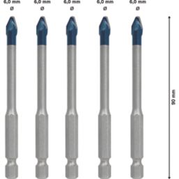 Bosch Expert HEX 9 Hex Shank Tungsten Carbide Tile Glass Drill Bits 6mm x 90mm 5 Pack Screwfix