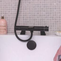 ETAL Orhan Matt Black 40mm Deck Mounted Dual Control Thermostatic Shower Mixer Tap