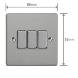 Varilight  10A 3-Gang 2-Way Light Switch  Brushed Steel with Colour-Matched Inserts