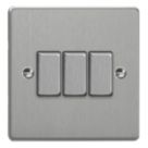 Varilight  10A 3-Gang 2-Way Light Switch  Brushed Steel with Colour-Matched Inserts