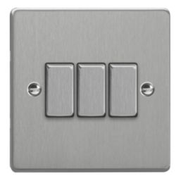 Varilight  10A 3-Gang 2-Way Light Switch  Brushed Steel with Colour-Matched Inserts