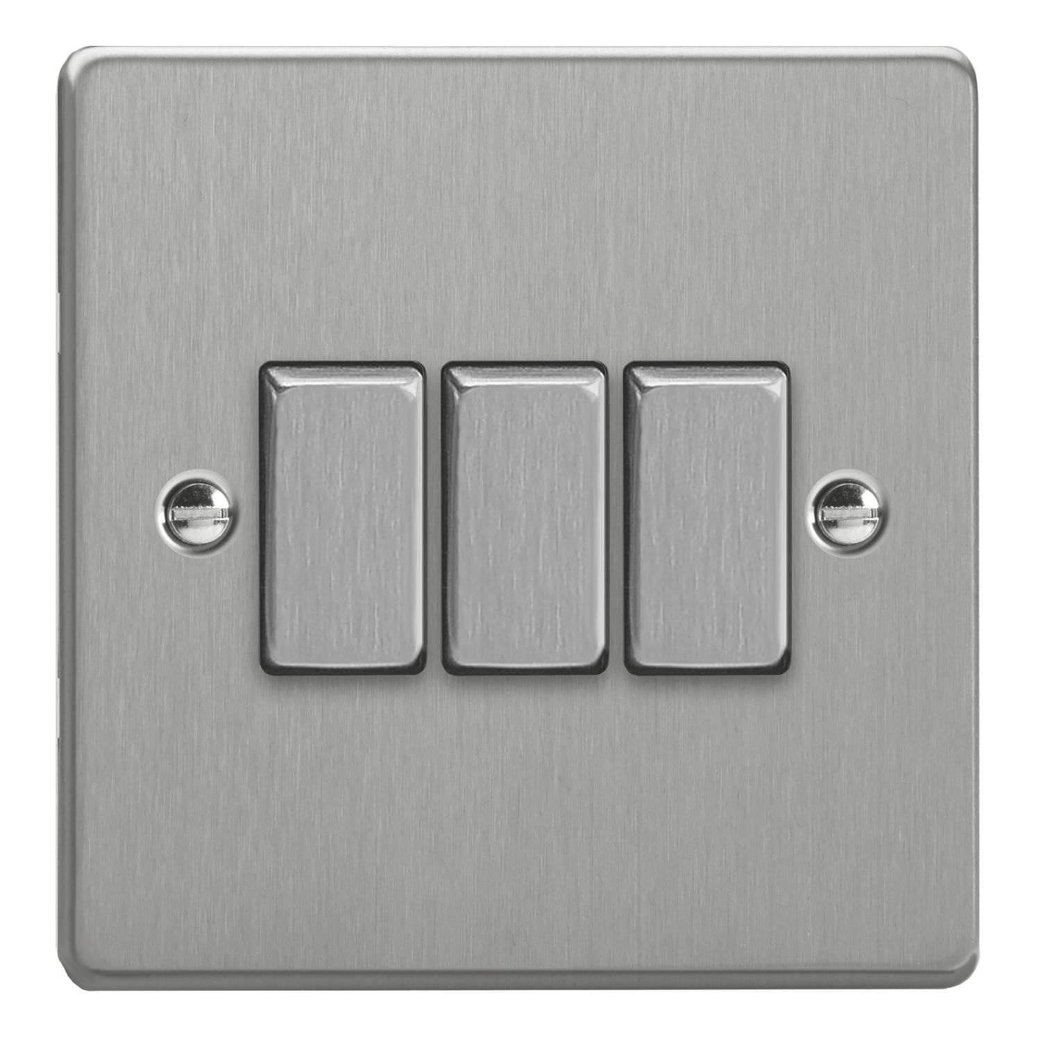 Varilight 10A 3-Gang 2-Way Light Switch Brushed Steel with Colour-Matched Inserts (893YT)