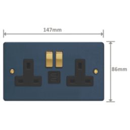 Varilight  13A 2-Gang SP Switched Socket + 3A 45W 2-Outlet Type C USB Charger Midnight Blue with Black Inserts