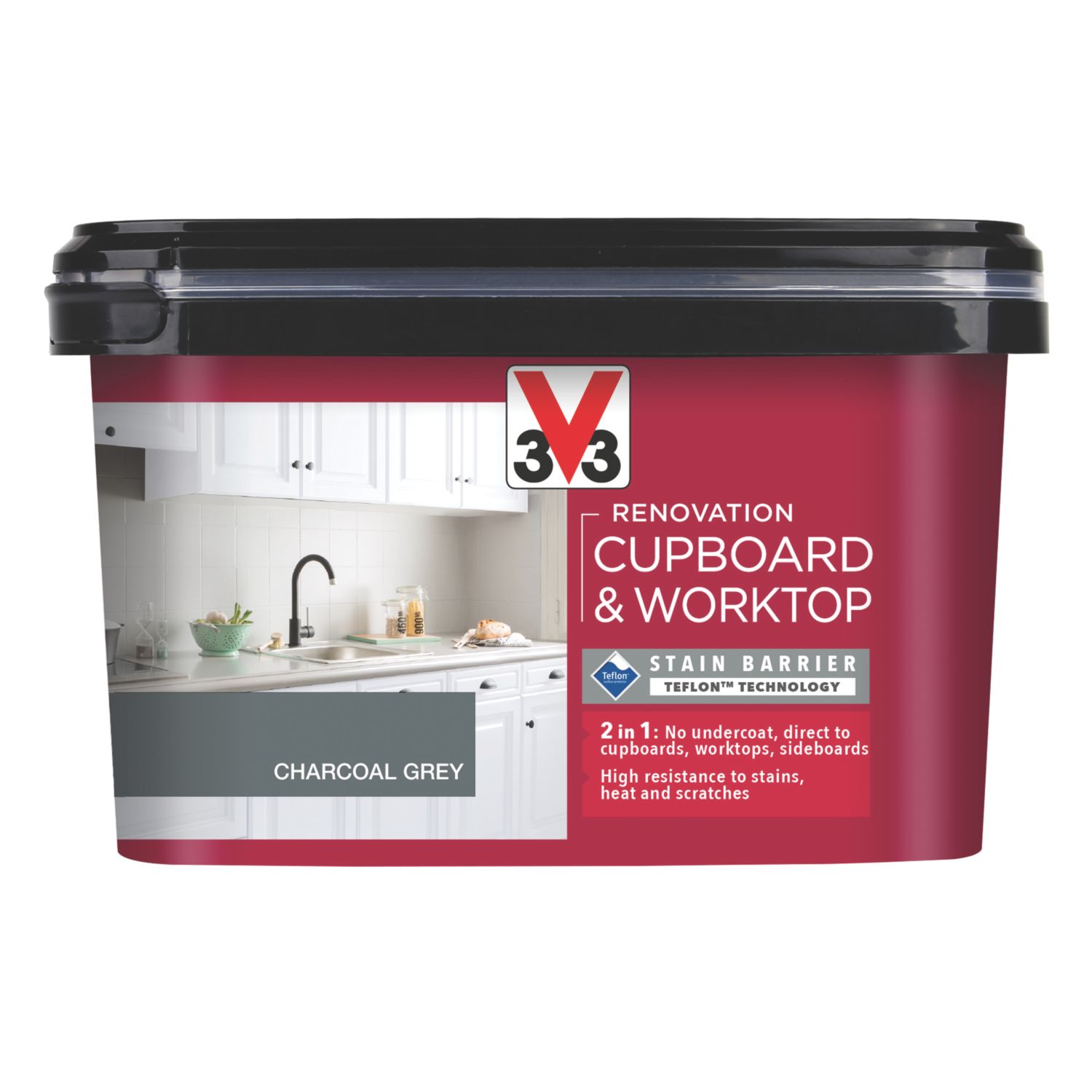 V33 2Ltr Charcoal Grey Satin Kitchen Cupboard Paint (894FW)