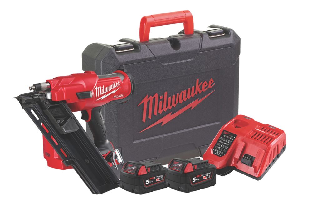 Refurb Milwaukee M18FFN-502C FUEL 3.3mm 18V 2 x 5.0Ah Li-Ion RedLithium Brushless First Fix Cordless Nail Gun