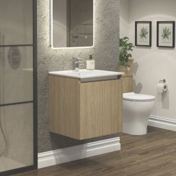 Newland  Double Door Wall-Mounted Vanity Unit with Basin Effect Natural Oak 500mm x 450mm x 540mm