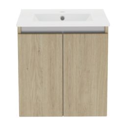 Newland  Double Door Wall-Mounted Vanity Unit with Basin Effect Natural Oak 500mm x 450mm x 540mm
