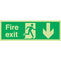 Nite-Glo  Photoluminescent "Fire Exit" Down Arrow Sign 150 x 450mm