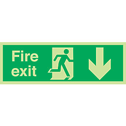 Nite-Glo  Photoluminescent "Fire Exit" Down Arrow Sign 150mm x 450mm