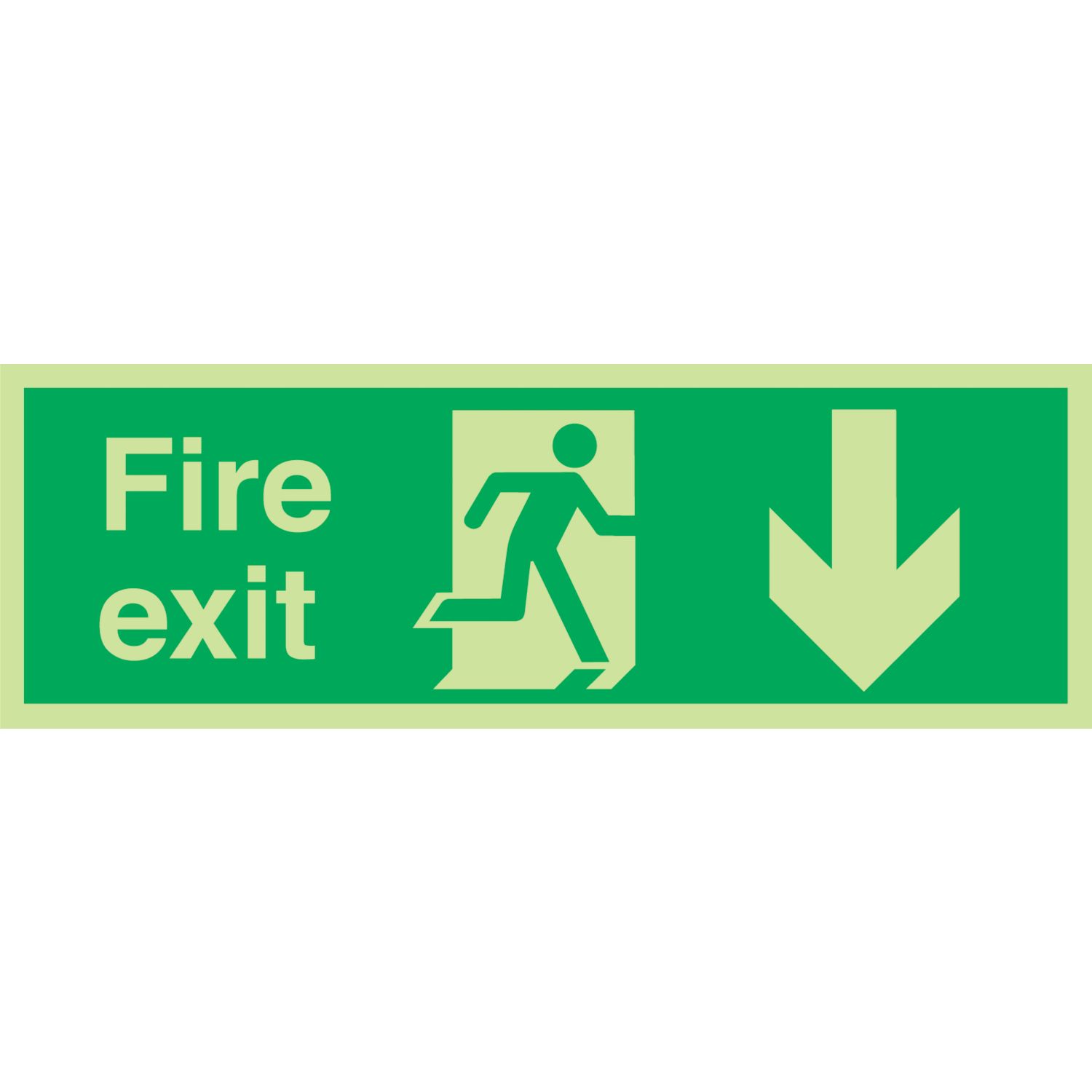 Nite-Glo Photoluminescent "Fire Exit" Down Arrow Sign 150mm x 450mm (89520)