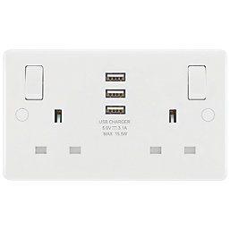 LAP  13A 2-Gang SP Switched Socket + 3.1A 15.5W 3-Outlet Type A USB Charger White