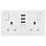 LAP  13A 2-Gang SP Switched Socket + 3.1A 15.5W 3-Outlet Type A USB Charger White