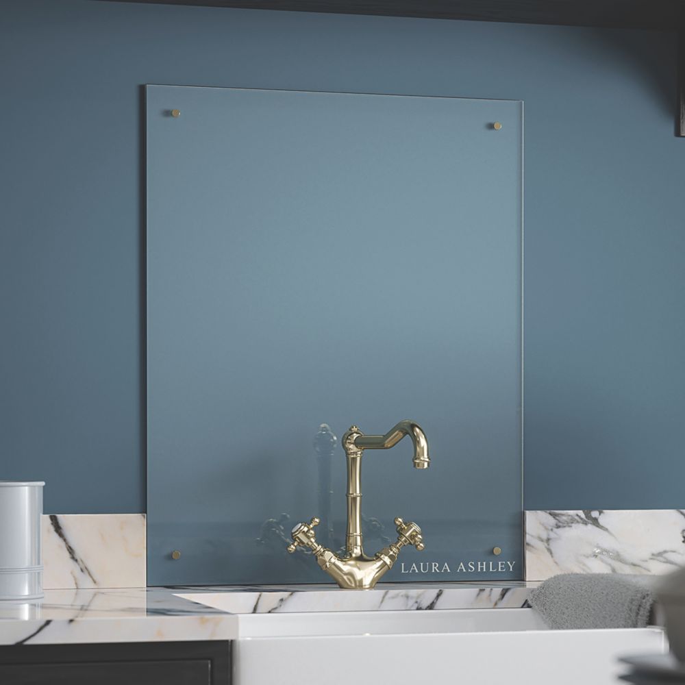 Laura Ashley  Clear with Brushed Brass Caps Kitchen Splashback 600mm x 750mm x 6mm
